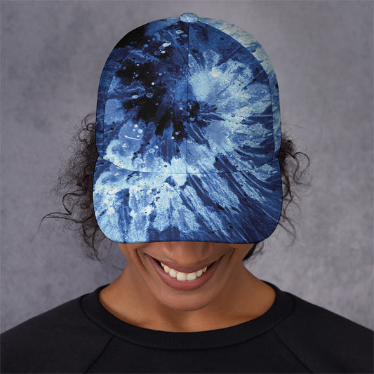 Blue And Black Tie Dye Print Baseball Cap