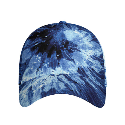 Blue And Black Tie Dye Print Baseball Cap