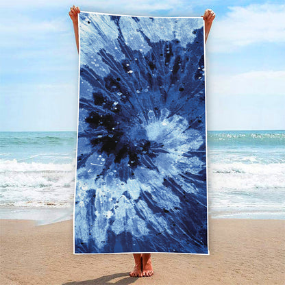 Blue And Black Tie Dye Print Beach Towel