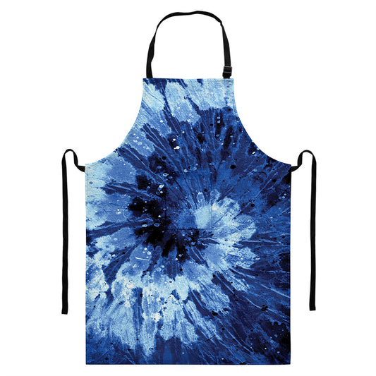 Blue And Black Tie Dye Print Bib Apron With Pocket