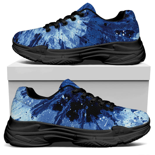 Blue And Black Tie Dye Print Black Chunky Shoes