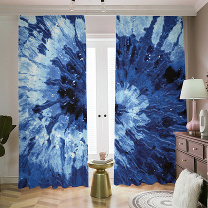 Blue And Black Tie Dye Print Blackout Pencil Pleat Curtains