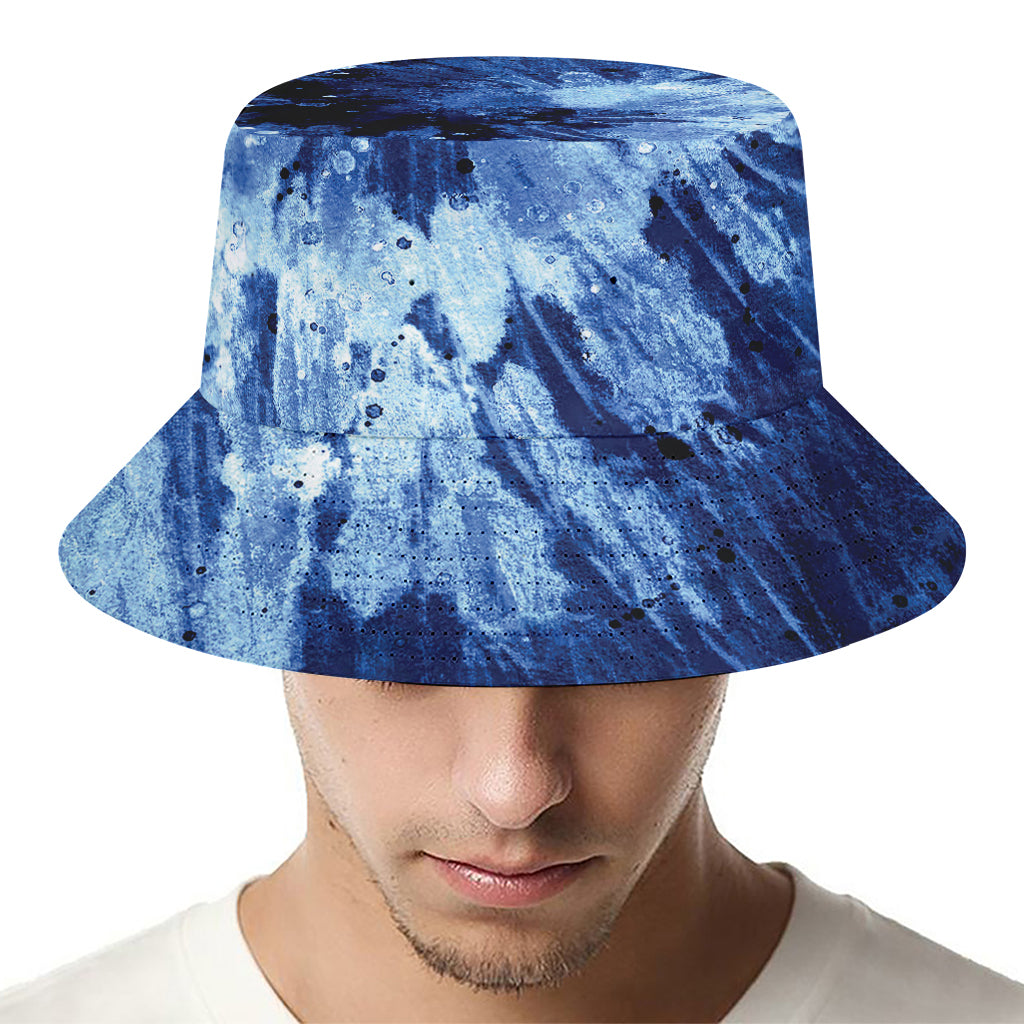 Blue And Black Tie Dye Print Bucket Hat