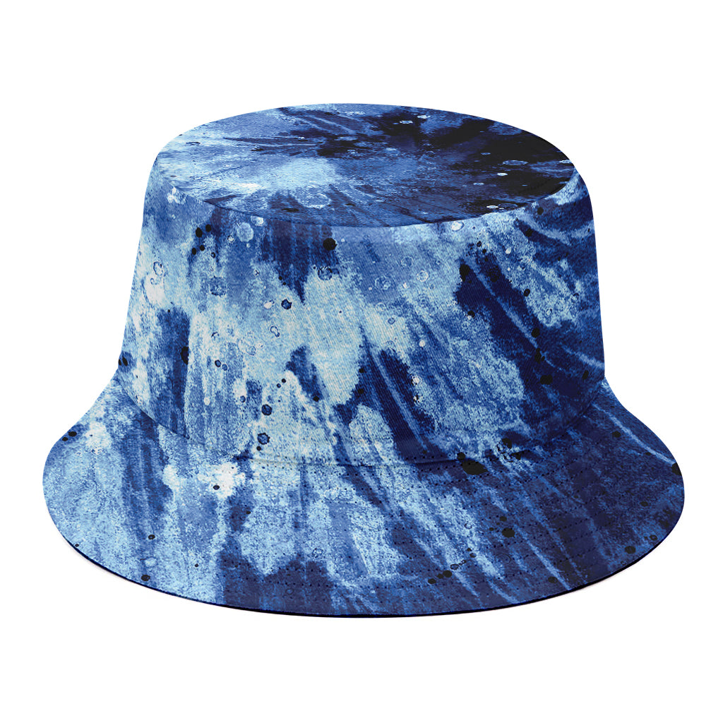 Blue And Black Tie Dye Print Bucket Hat