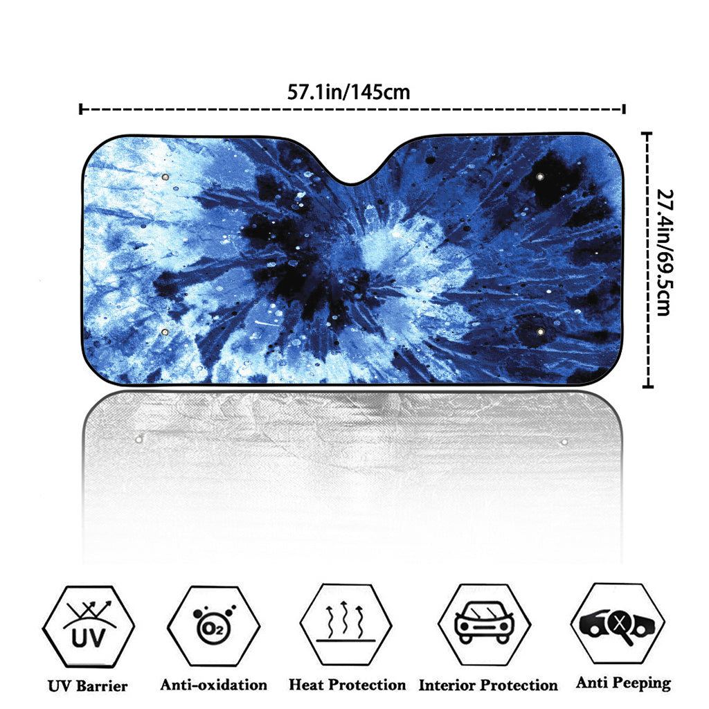 Blue And Black Tie Dye Print Car Windshield Sun Shade