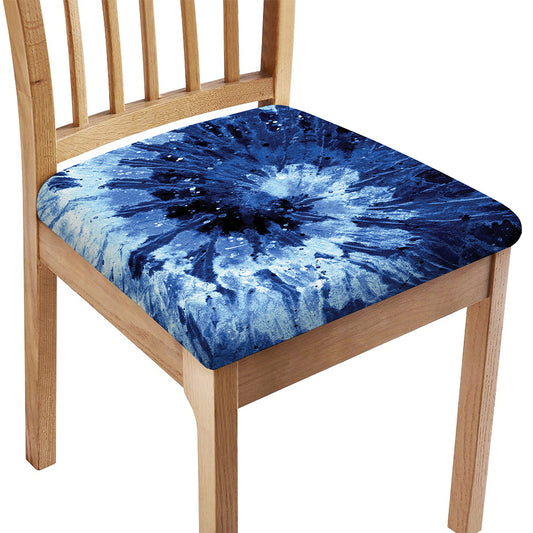 Blue And Black Tie Dye Print Chair Cushion Cover