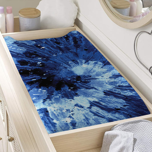 Blue And Black Tie Dye Print Changing Pad Cover