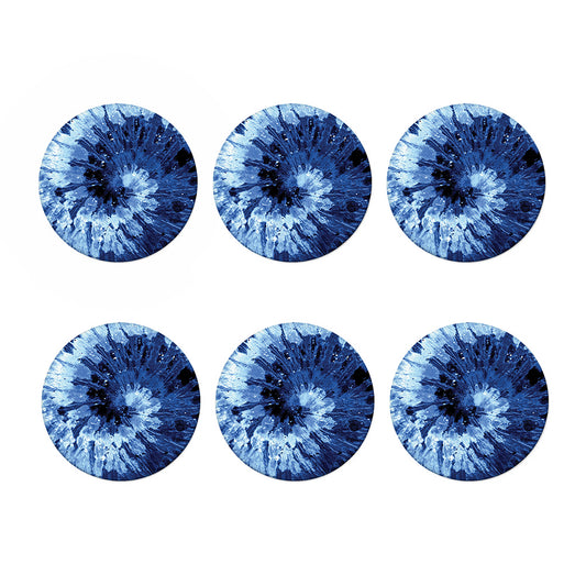 Blue And Black Tie Dye Print Coaster Set