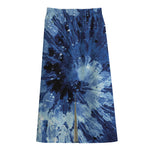 Blue And Black Tie Dye Print Cotton Front Slit Maxi Skirt