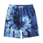 Blue And Black Tie Dye Print Cotton Shorts