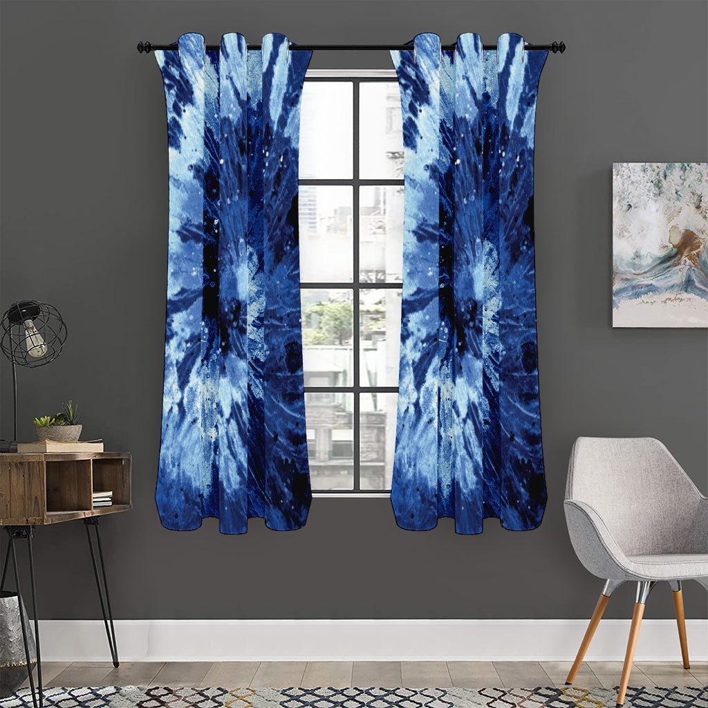 Blue And Black Tie Dye Print Curtain