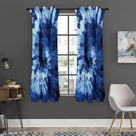 Blue And Black Tie Dye Print Curtain