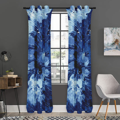Blue And Black Tie Dye Print Curtain
