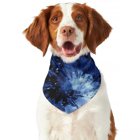 Blue And Black Tie Dye Print Dog Bandana