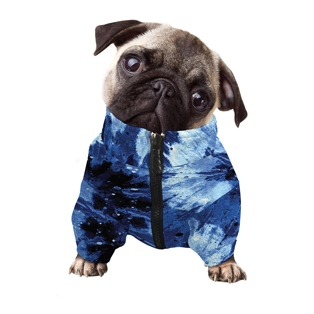 Blue And Black Tie Dye Print Dog Zip Up Jacket
