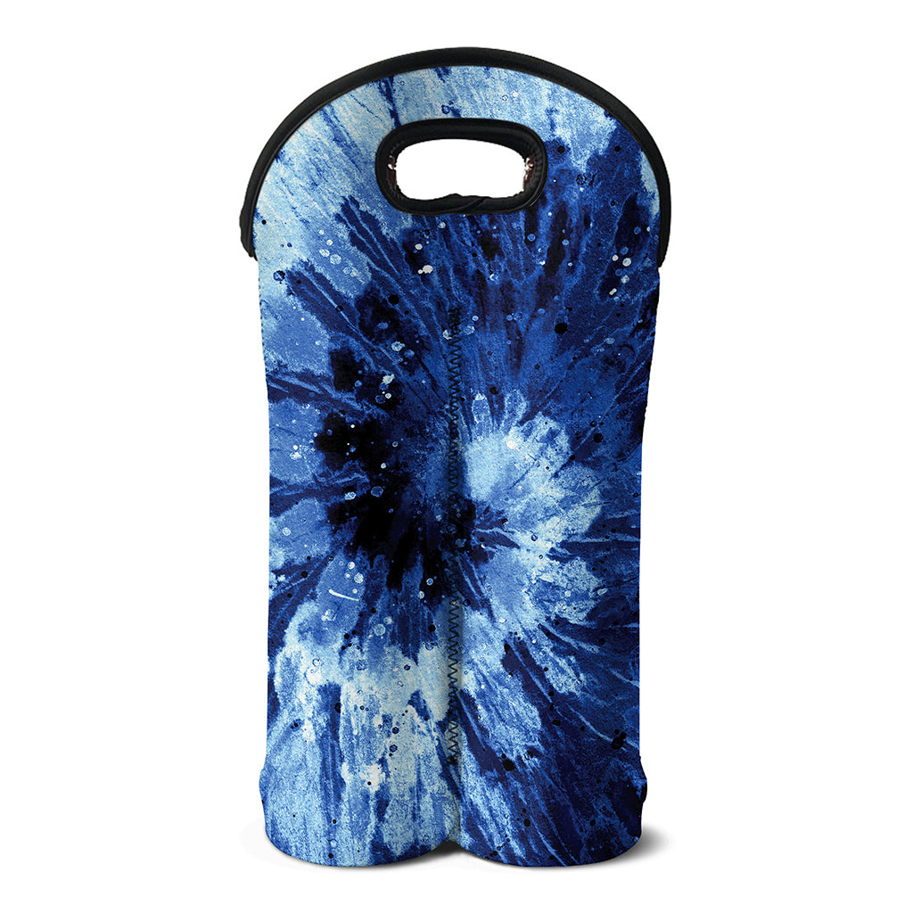 Blue And Black Tie Dye Print Double Neoprene Wine Tote