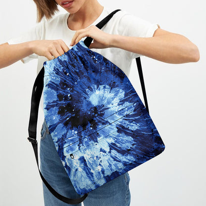 Blue And Black Tie Dye Print Drawstring Backpack
