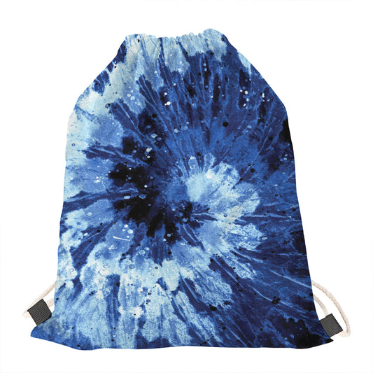 Blue And Black Tie Dye Print Drawstring Bag
