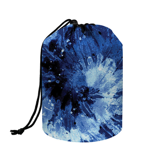 Blue And Black Tie Dye Print Drawstring Makeup Bag