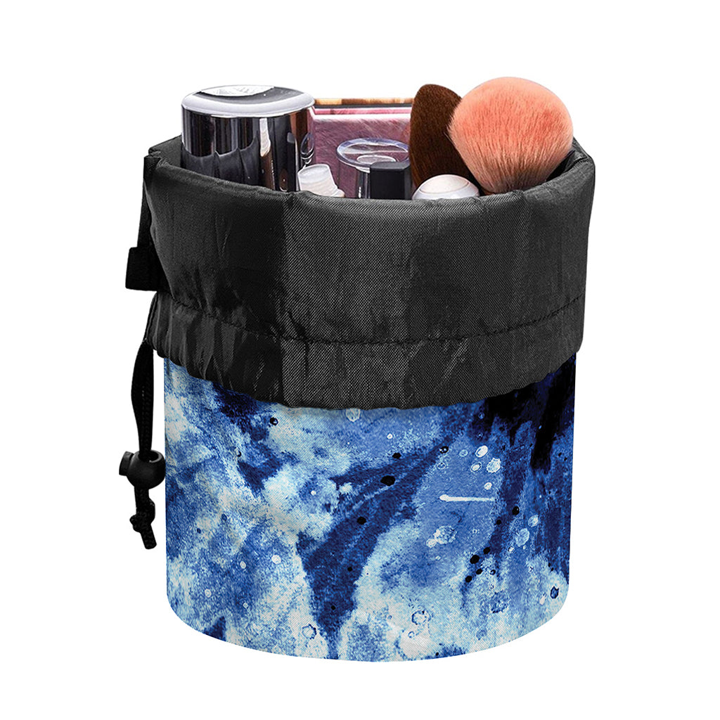 Blue And Black Tie Dye Print Drawstring Makeup Bag