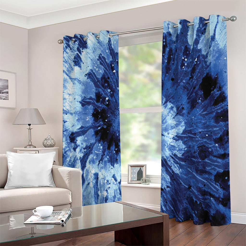 Blue And Black Tie Dye Print Extra Wide Grommet Curtains