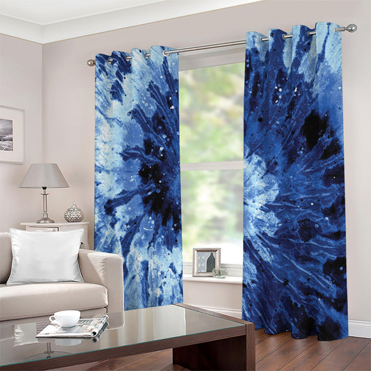 Blue And Black Tie Dye Print Extra Wide Grommet Curtains