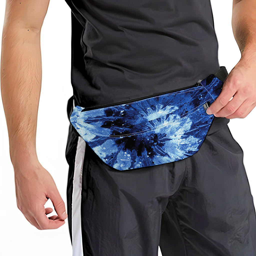 Blue And Black Tie Dye Print Fanny Pack