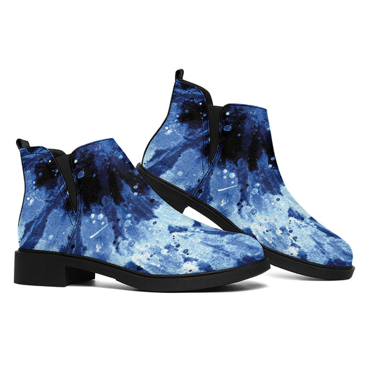 Blue And Black Tie Dye Print Flat Ankle Boots