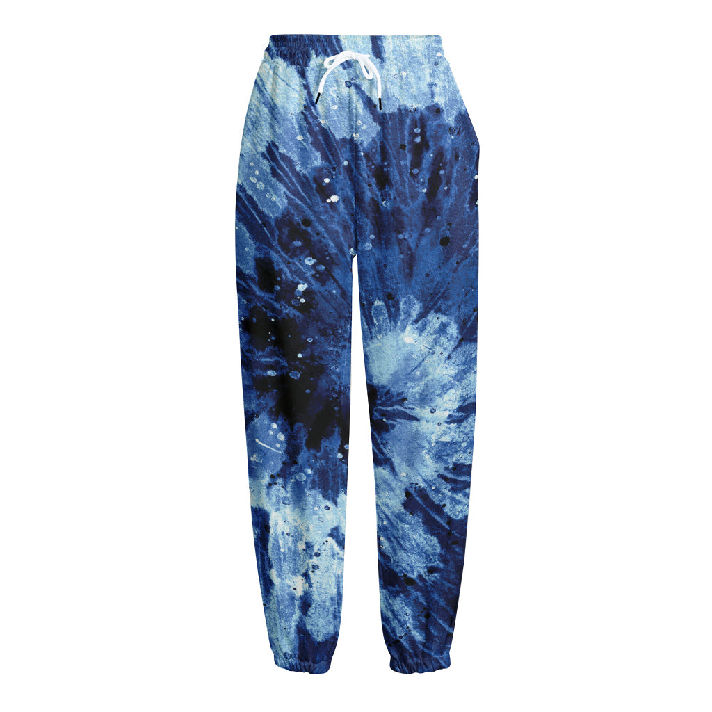 Blue And Black Tie Dye Print Fleece Lined Knit Pants