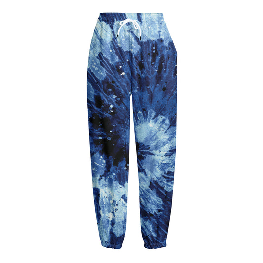 Blue And Black Tie Dye Print Fleece Lined Knit Pants