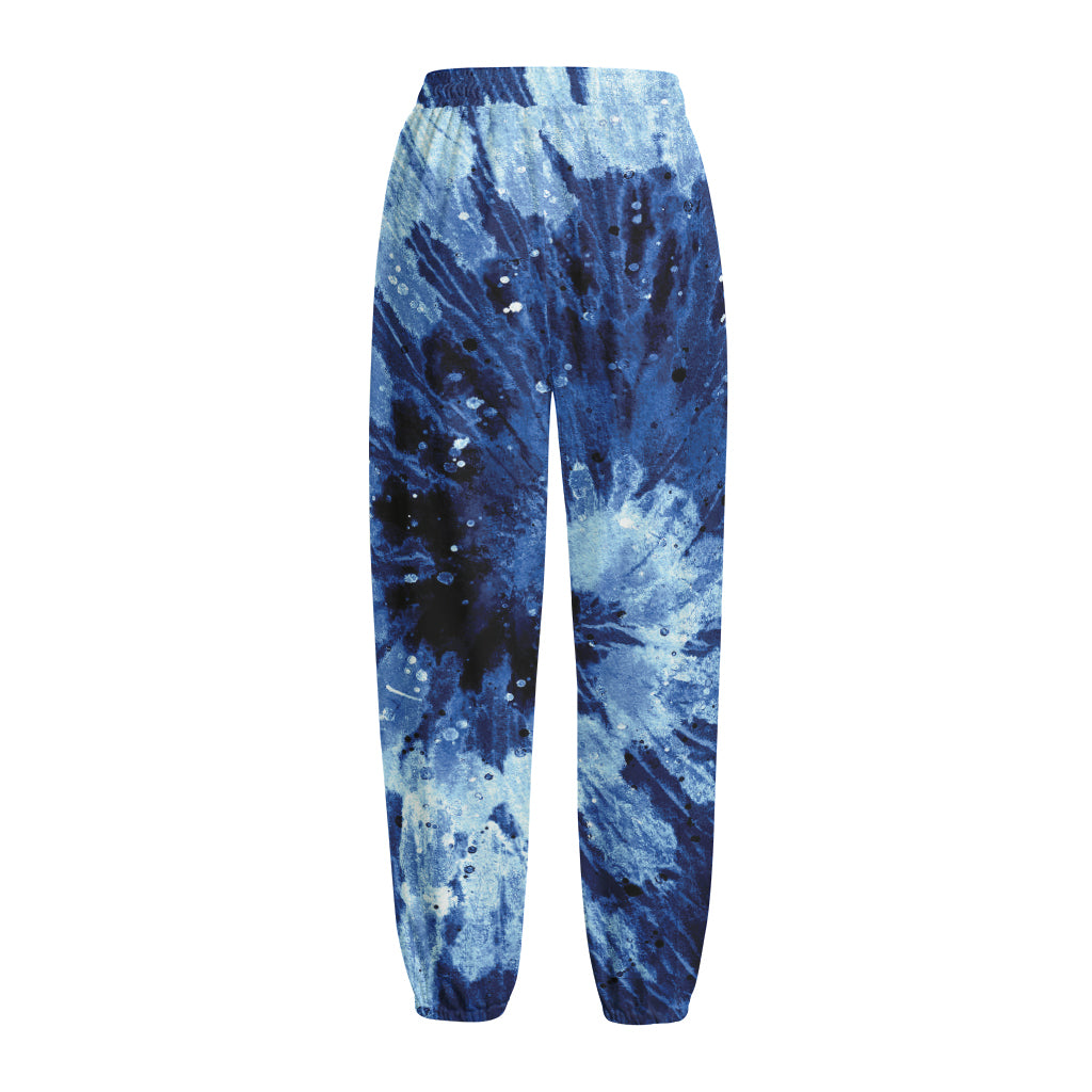 Blue And Black Tie Dye Print Fleece Lined Knit Pants