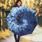 Blue And Black Tie Dye Print Foldable Umbrella