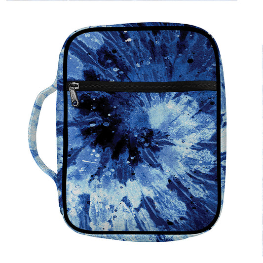 Blue And Black Tie Dye Print Front Pocket Bible Bag