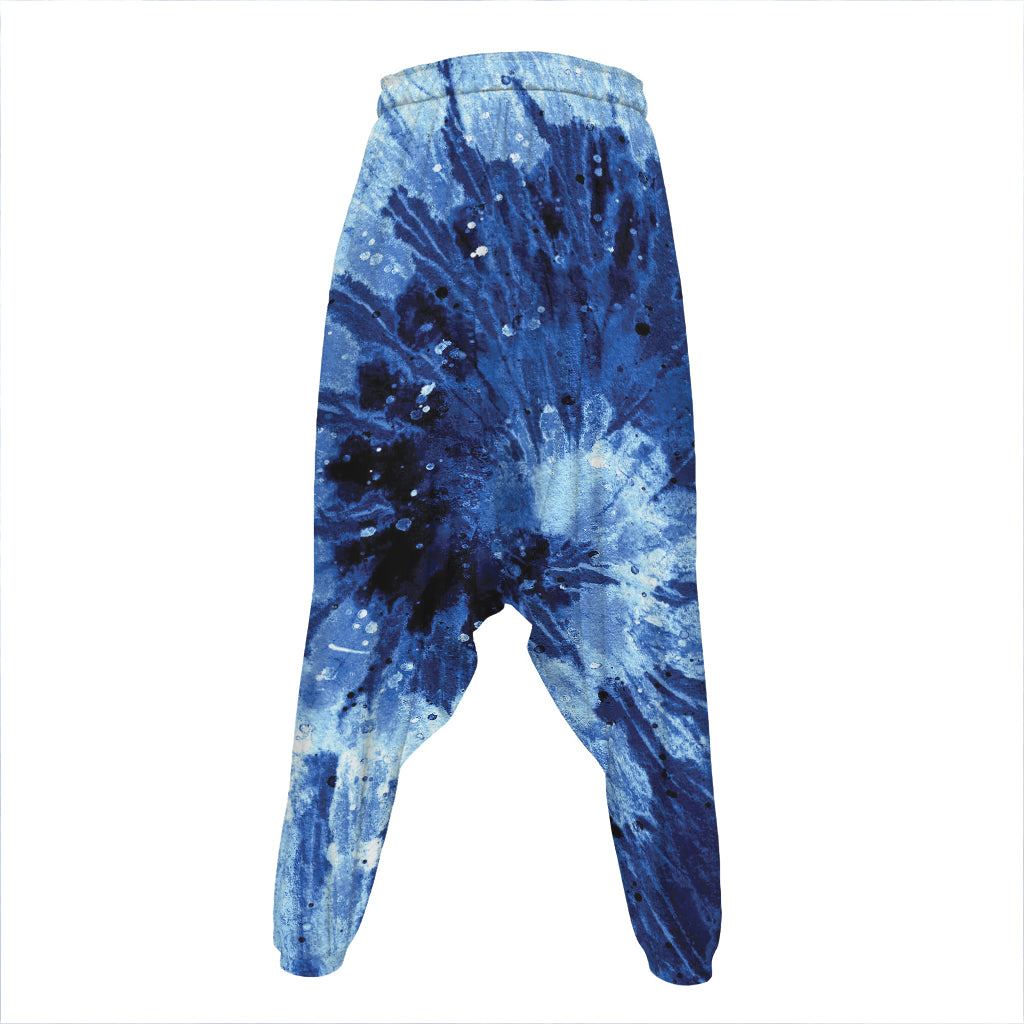 Blue And Black Tie Dye Print Hammer Pants