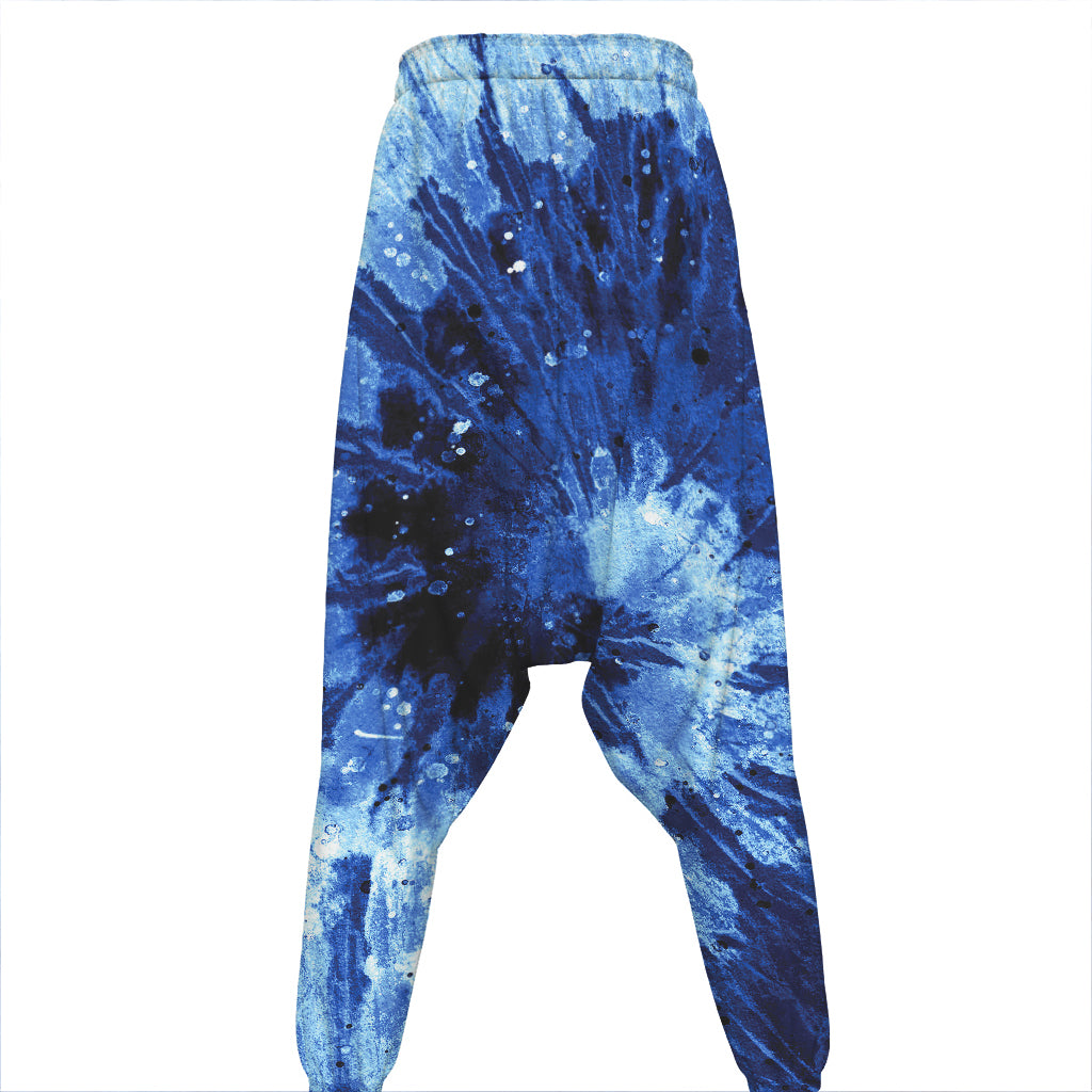 Blue And Black Tie Dye Print Hammer Pants