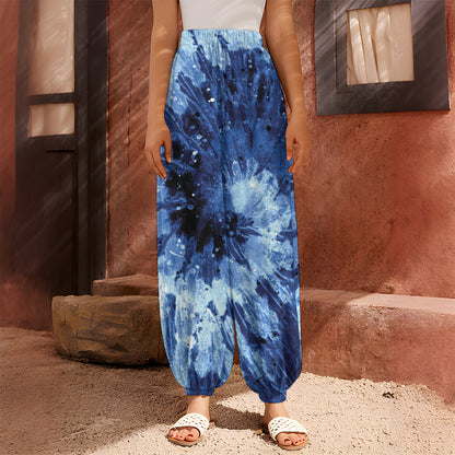 Blue And Black Tie Dye Print Harem Pants