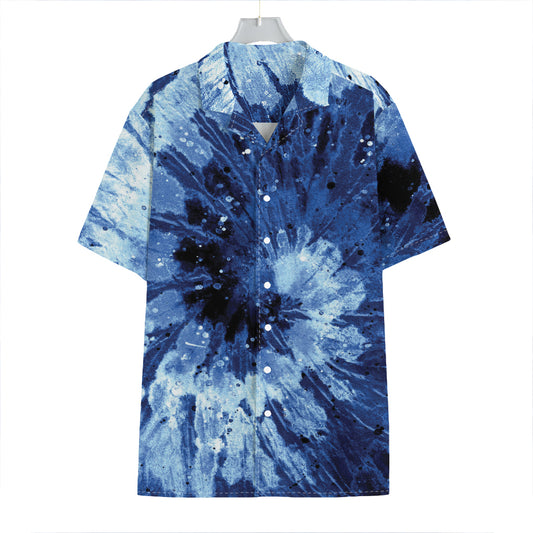 Blue And Black Tie Dye Print Hawaiian Shirt
