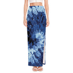 Blue And Black Tie Dye Print High Slit Maxi Skirt