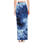 Blue And Black Tie Dye Print High Slit Maxi Skirt