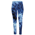 Blue And Black Tie Dye Print High-Waisted Pocket Leggings
