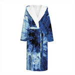 Blue And Black Tie Dye Print Hooded Bathrobe