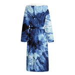 Blue And Black Tie Dye Print Hooded Bathrobe