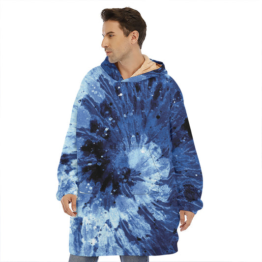 Blue And Black Tie Dye Print Hoodie Blanket