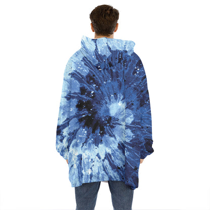 Blue And Black Tie Dye Print Hoodie Blanket