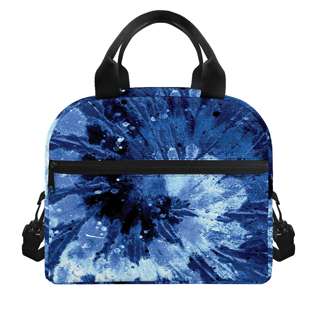 Blue And Black Tie Dye Print Insulated Lunch Bag