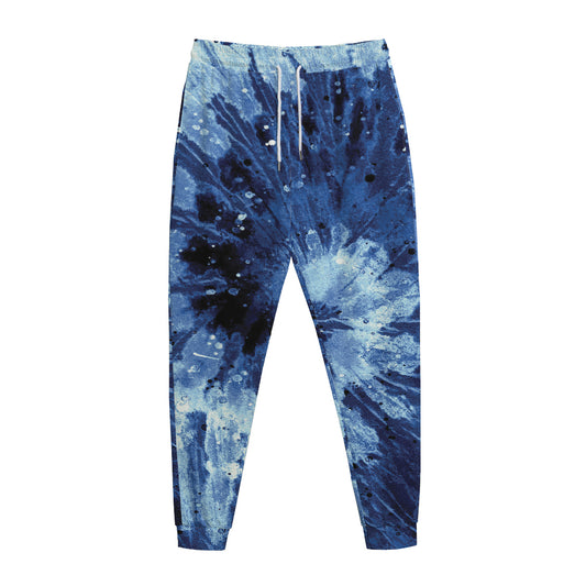Blue And Black Tie Dye Print Jogger Pants