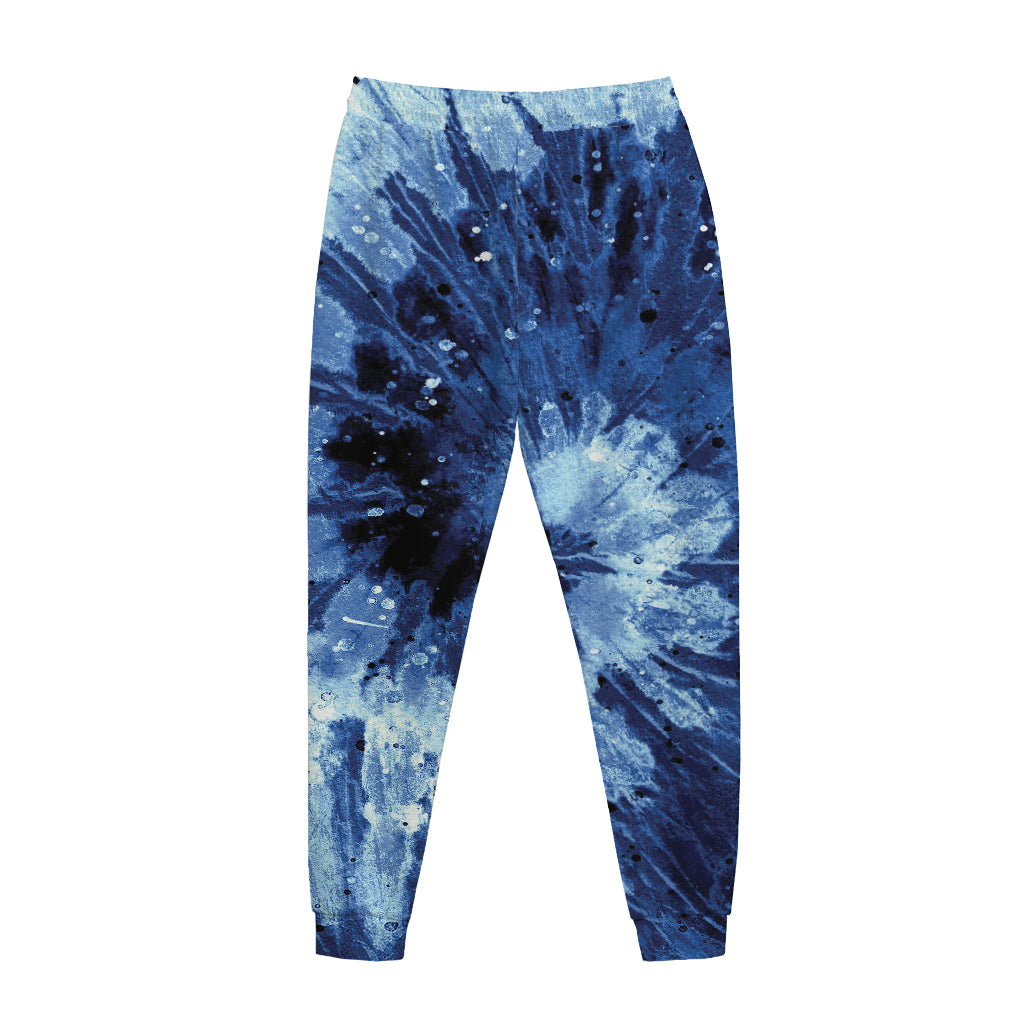 Blue And Black Tie Dye Print Jogger Pants