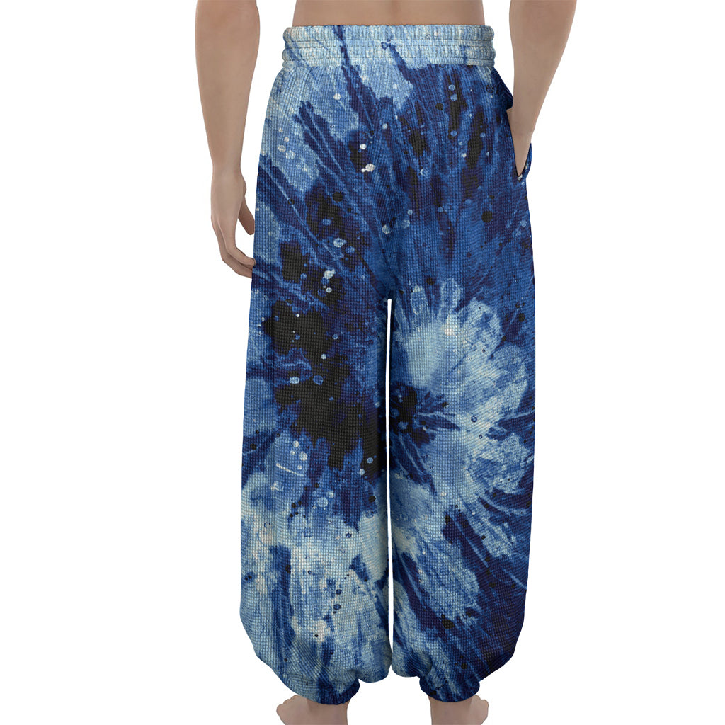 Blue And Black Tie Dye Print Lantern Pants