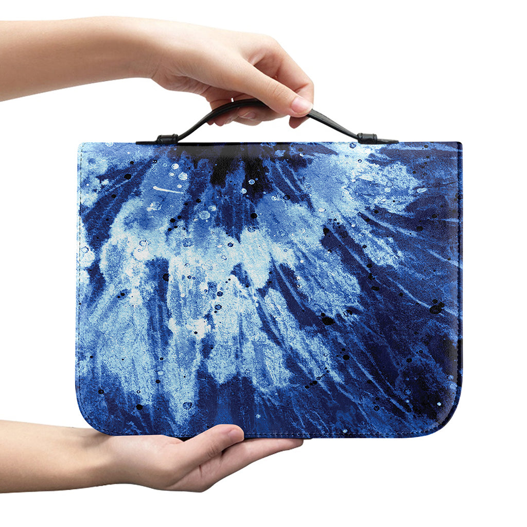 Blue And Black Tie Dye Print Leather Bible Cover