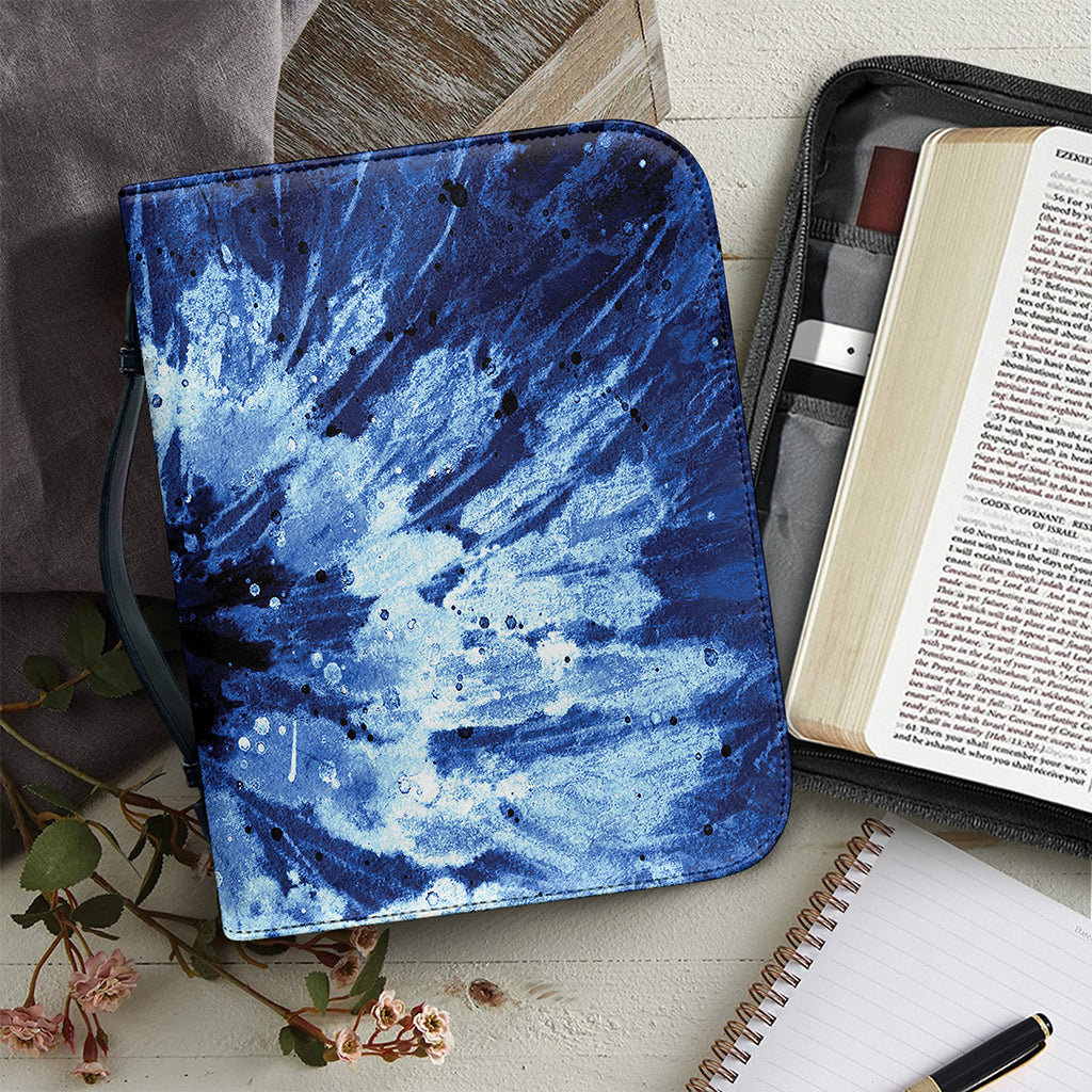 Blue And Black Tie Dye Print Leather Bible Cover